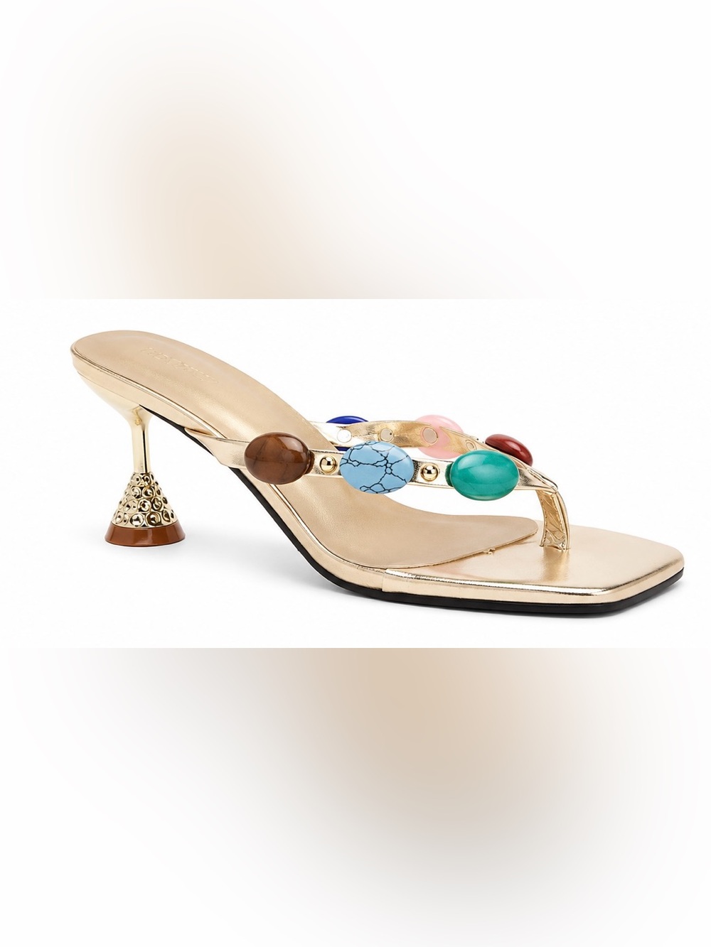 Gold Strappy Women's Sandal with Multicolor Gem Accents